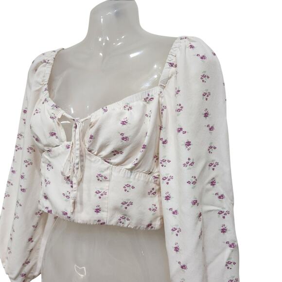 Wild Fable White Puff Sleeve Crop Blouse Milkmaid Cottage Tie Front Size Small - Picture 3 of 8